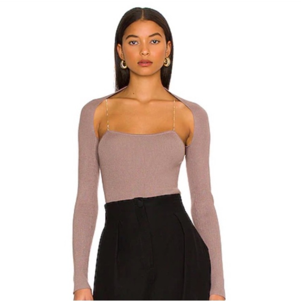 Heartloom Regan Cropped Shrug Sweater and Crop top with chain straps in taupe